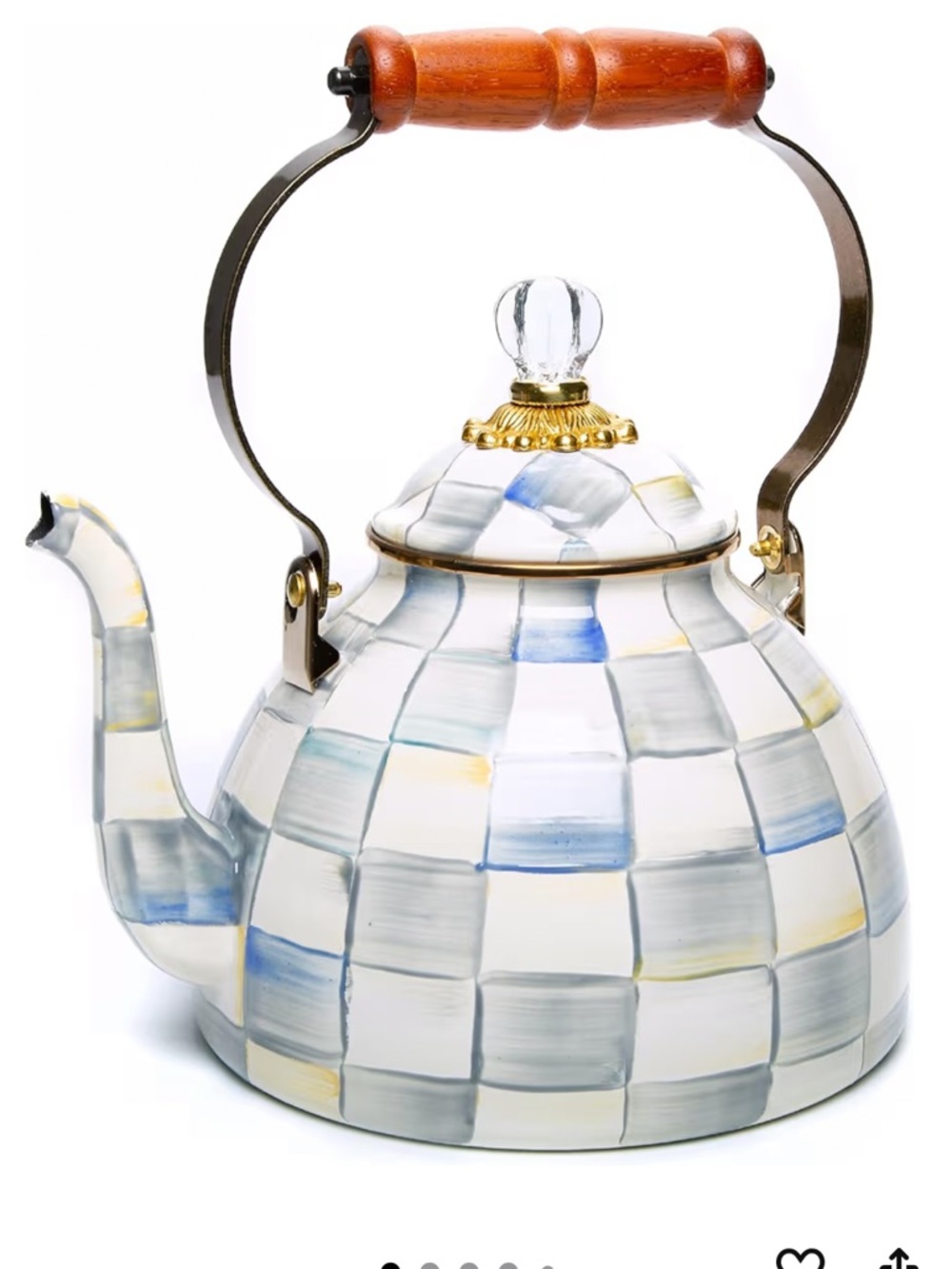 MACKENZIE-CHILDS Enamel Tea Kettle, Sterling Check, 3 Quarts